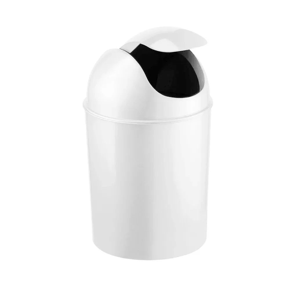 Mini Trash Can 1.25 Gallon White Swing Lid Small Waste Bin for Bathroom Kitchen